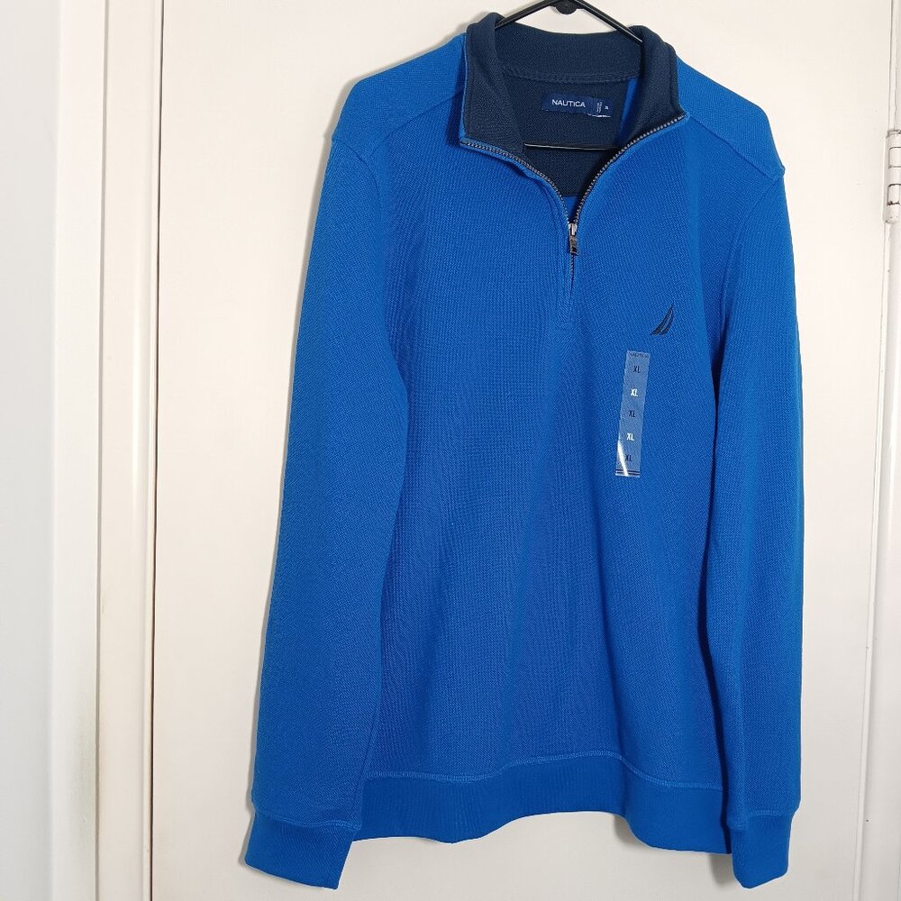 Nautica men's blue quarter zip pullover sweatshirt XL